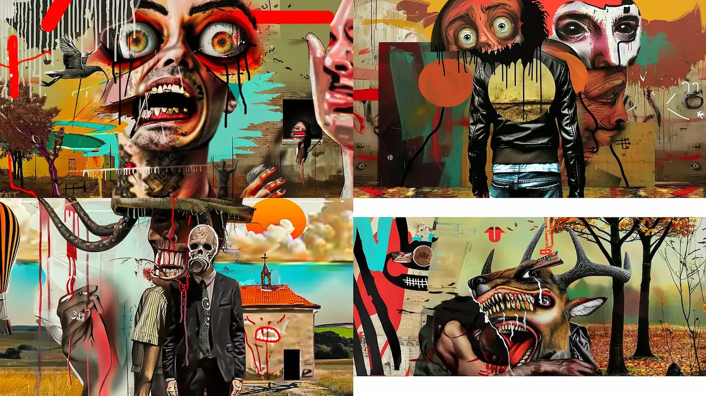 Unique Surrealistic Expressionism with Distinctive Characters - Midjourney sref style