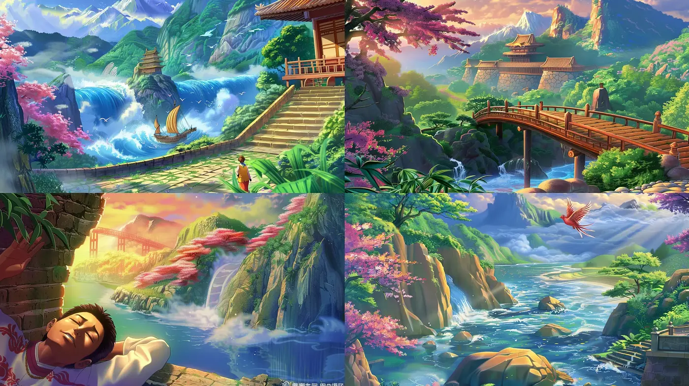 Serenity Amidst Blossoming Vistas: A Homage to Traditional Eastern Artwork - Midjourney sref style