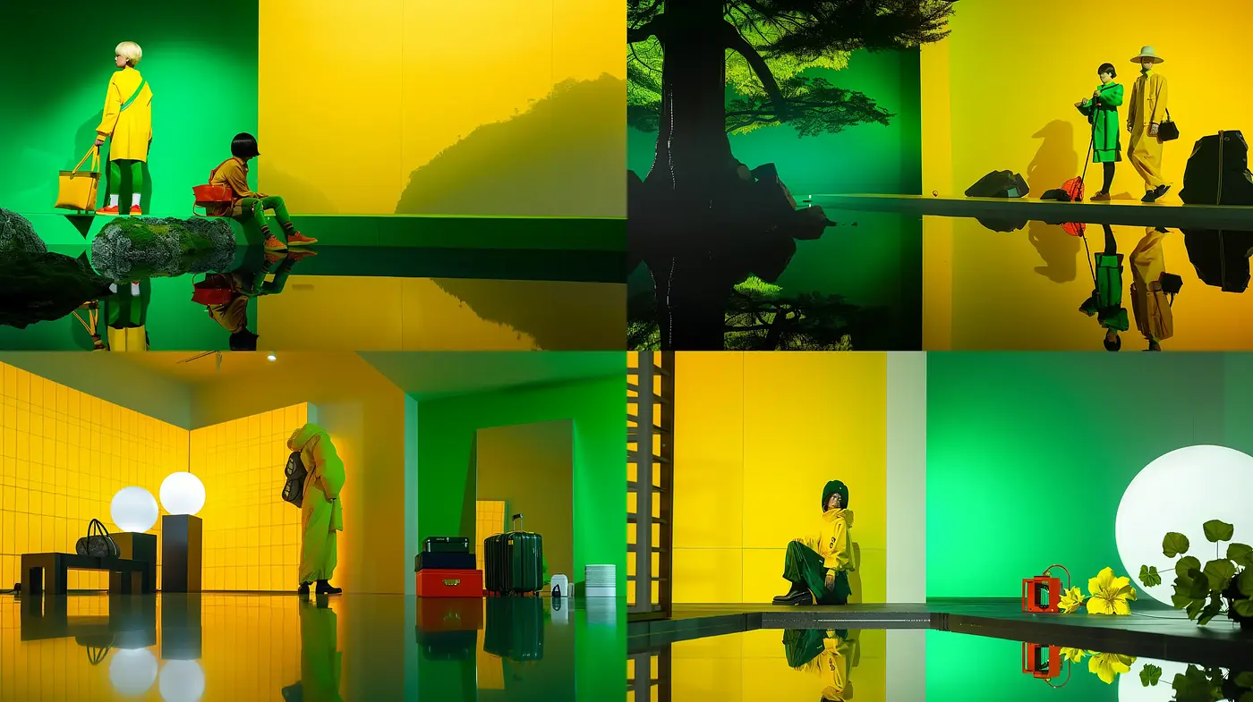 Luminous Dichotomy: A Study in Vibrant Green and Stark Silhouettes - Midjourney sref style