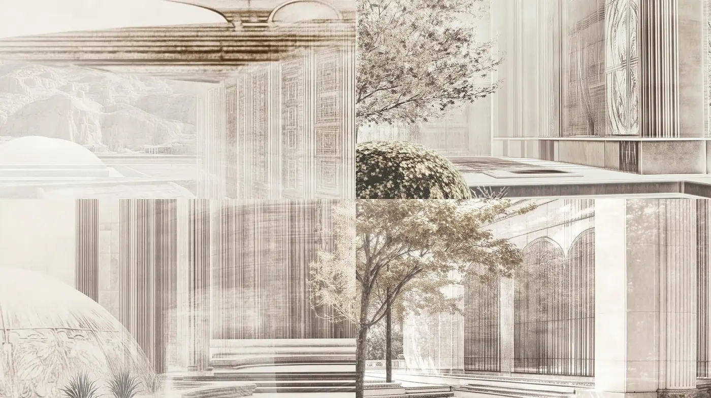 Ethereal Sepia Architectural Dreamscape - Midjourney sref style