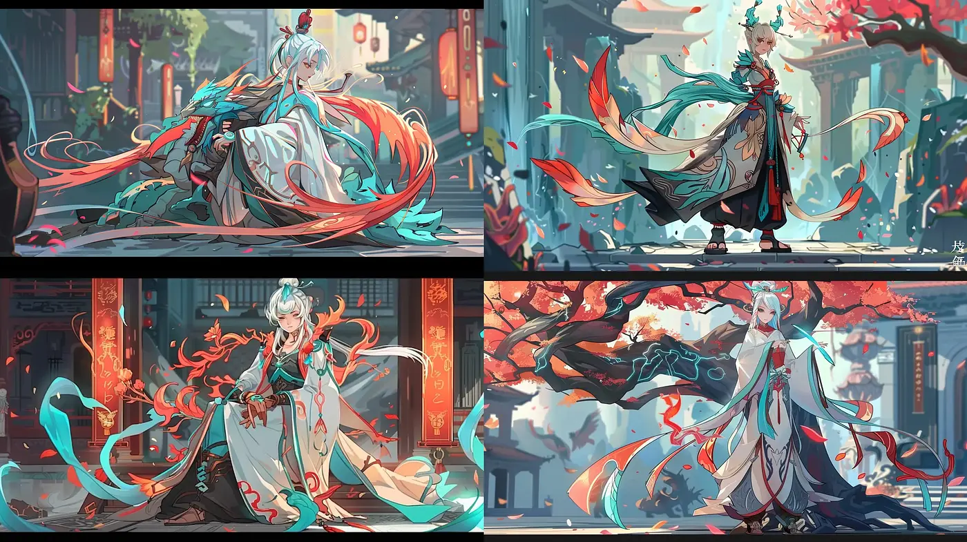 Ethereal Elegance: A Fusion of Vibrant Anime-esque Fantasy and Traditional Asian Artistry - Midjourney sref style