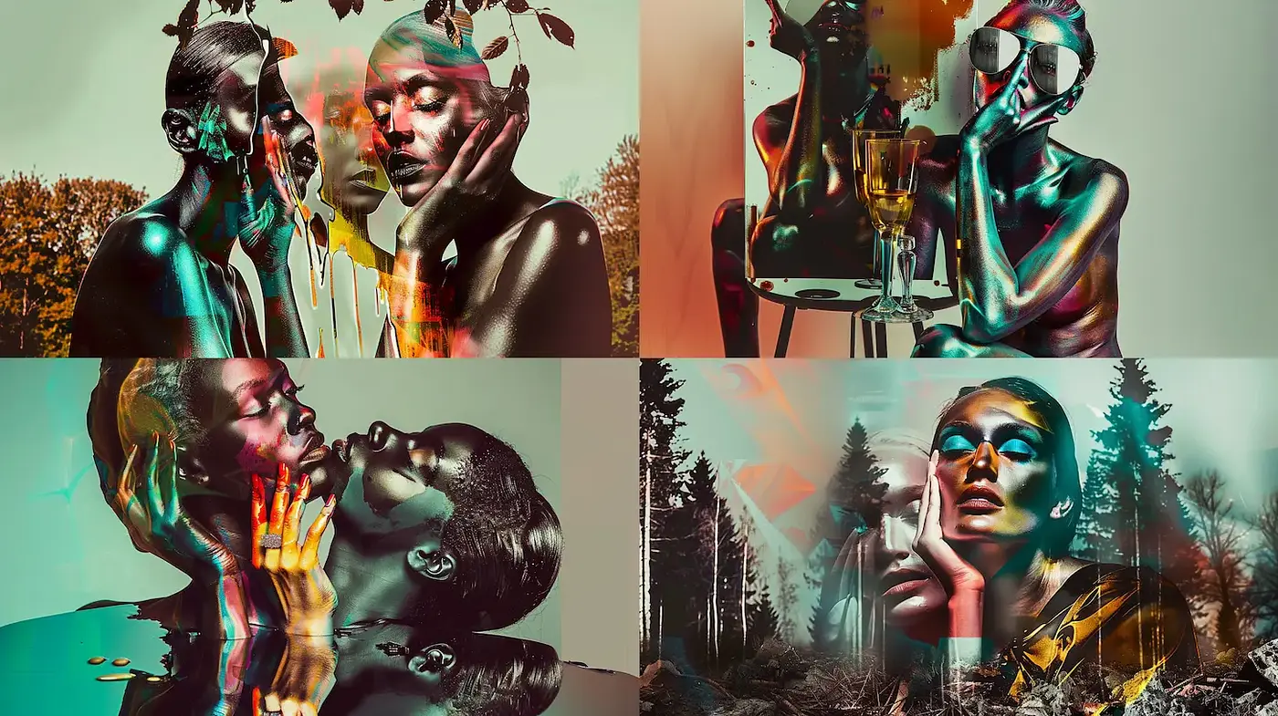 Dynamic and Vibrant Fusion of Color and Form in Contemporary Portraiture - Midjourney sref style