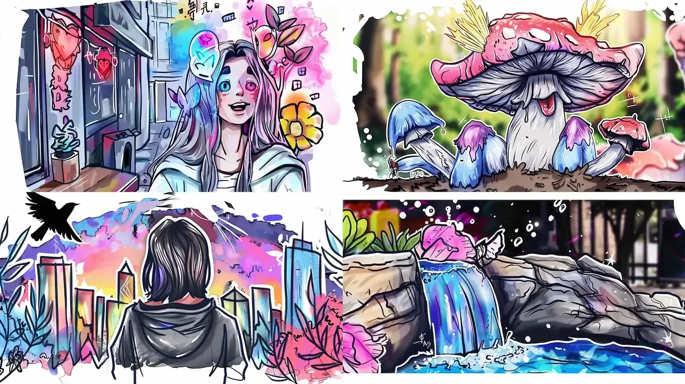 Vibrant and Whimsical Illustrations with a Dreamlike Quality - Midjourney sref style