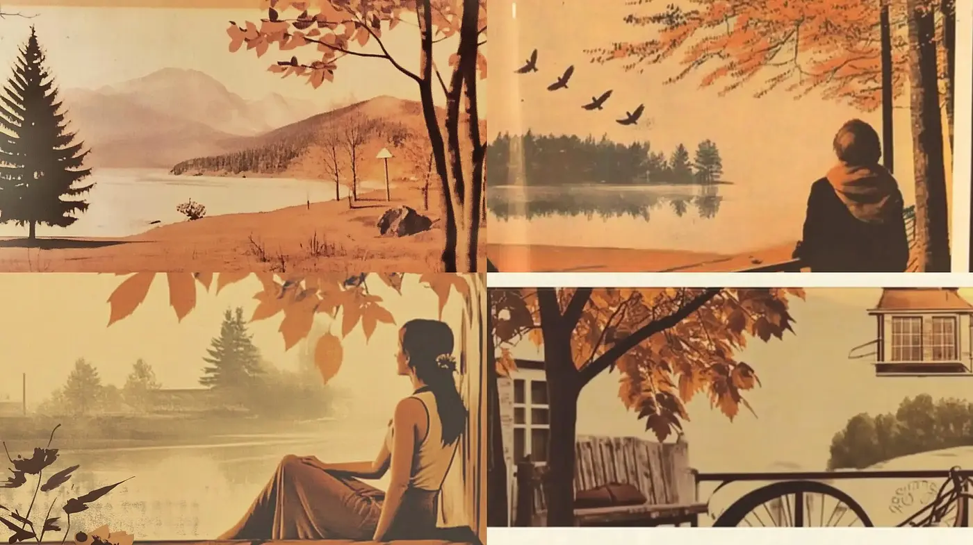 A Serene Autumnal Essence in Sepia Tones - Midjourney sref style
