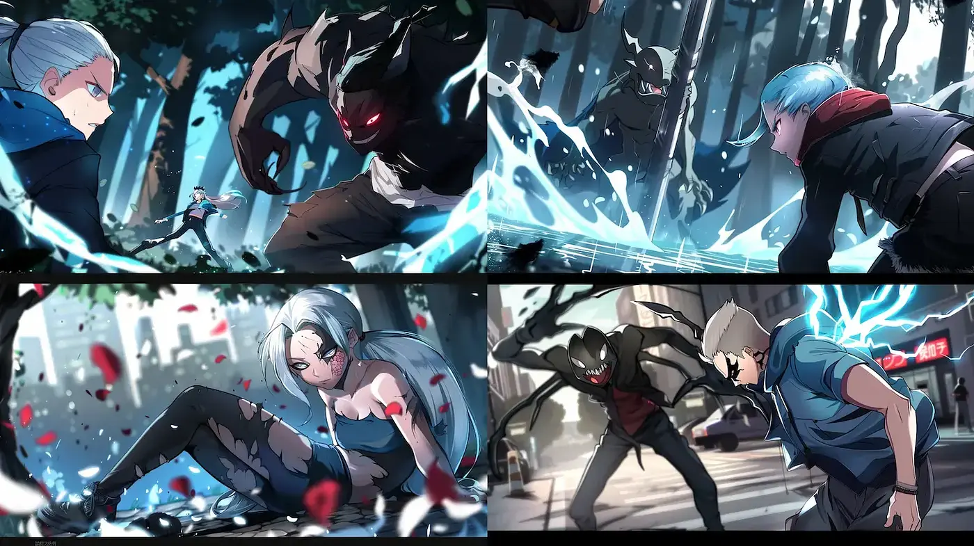 Dynamic Anime-Inspired Action Sequence Visual Style - Midjourney sref style