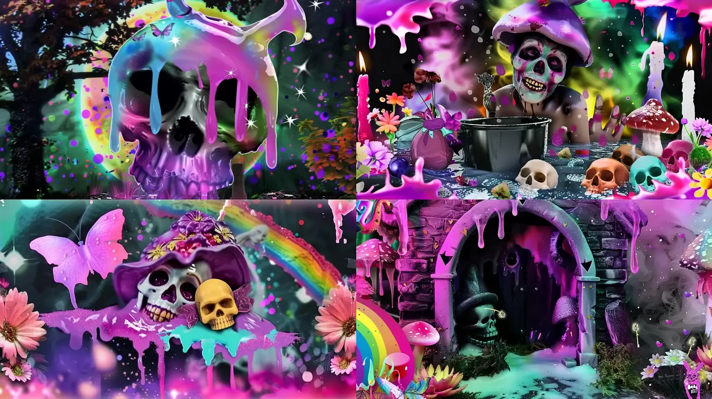 Psychedelic Phantasmagoria: A Vivid Fusion of Surrealism and Fantasy - Midjourney sref style