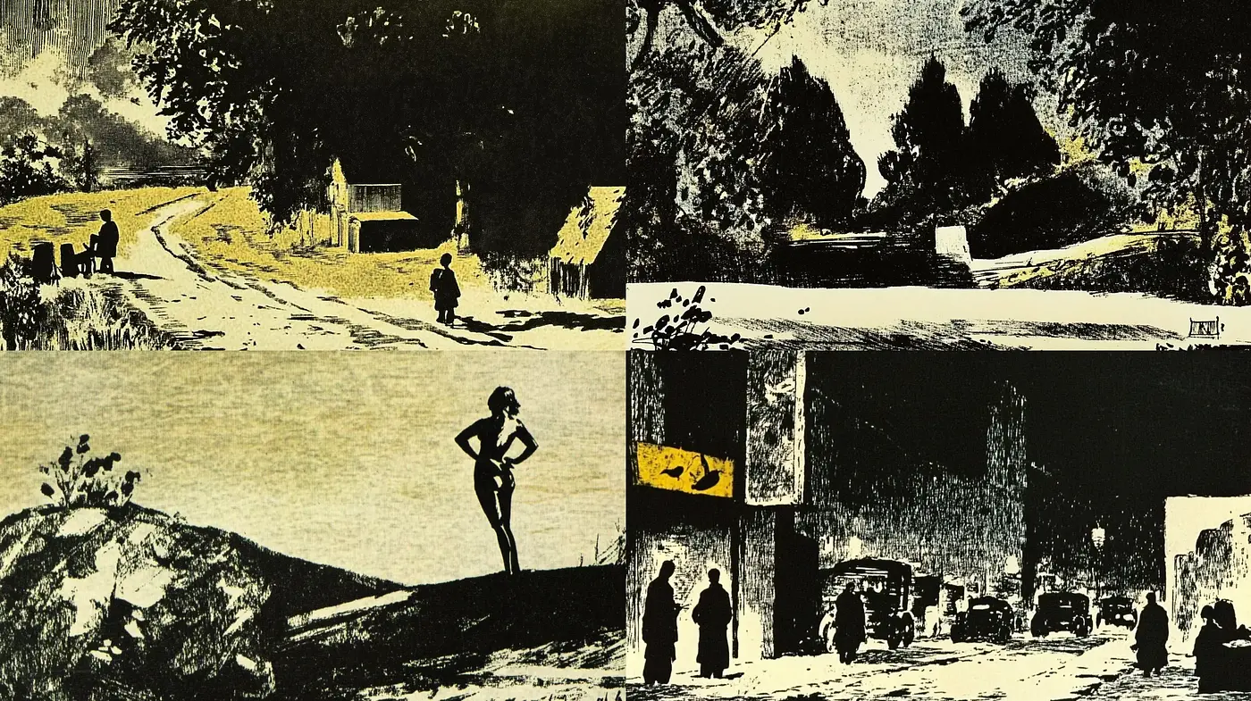 Rustic Noir: A Monochromatic Homage to Vintage Storytelling - Midjourney sref style