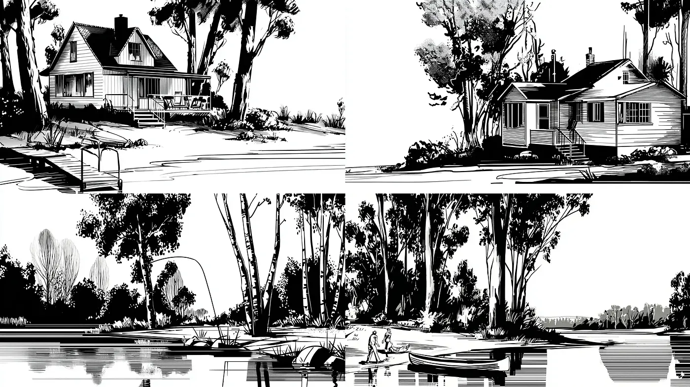 Monochrome Illustrations with a Reflective Naturalistic Approach - Midjourney sref style