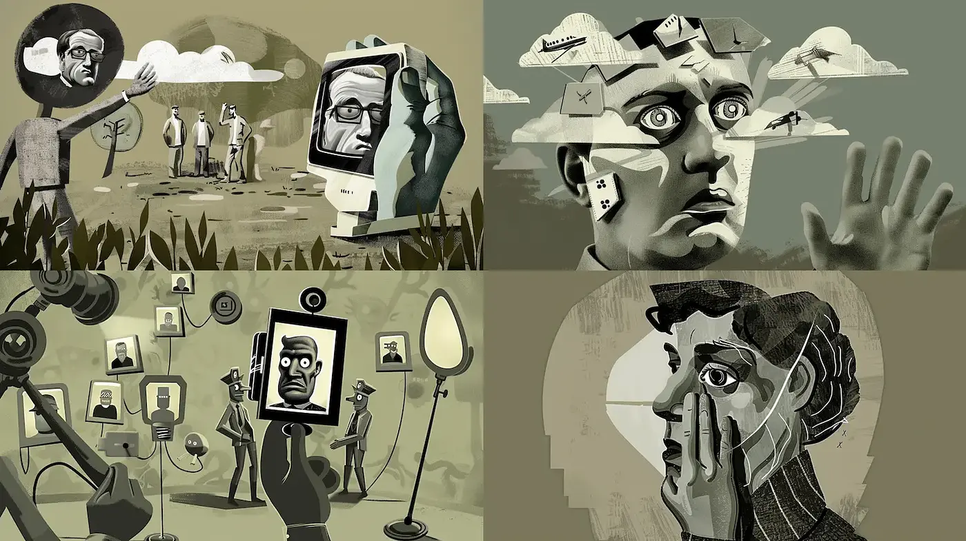 Intriguing Vintage Illustrations with Surreal and Psychological Elements - Midjourney sref style
