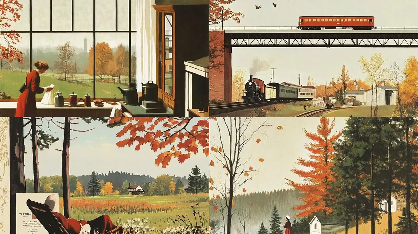 Autumnal Nostalgia Through Warm Pastoral Scenes - Midjourney sref style