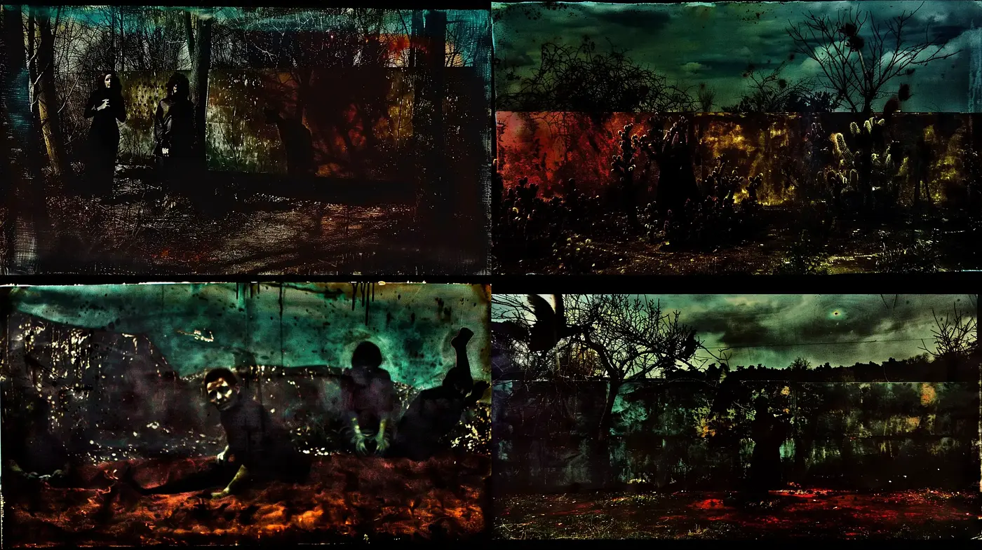 Ethereal Nocturnal Dreamscape: A Dark and Textured Vision - Midjourney sref style