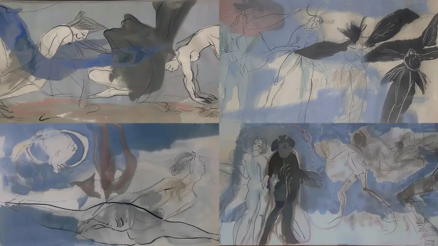 Fluid and Expressive Artistic Exploration Evoking Emotion - Midjourney sref style