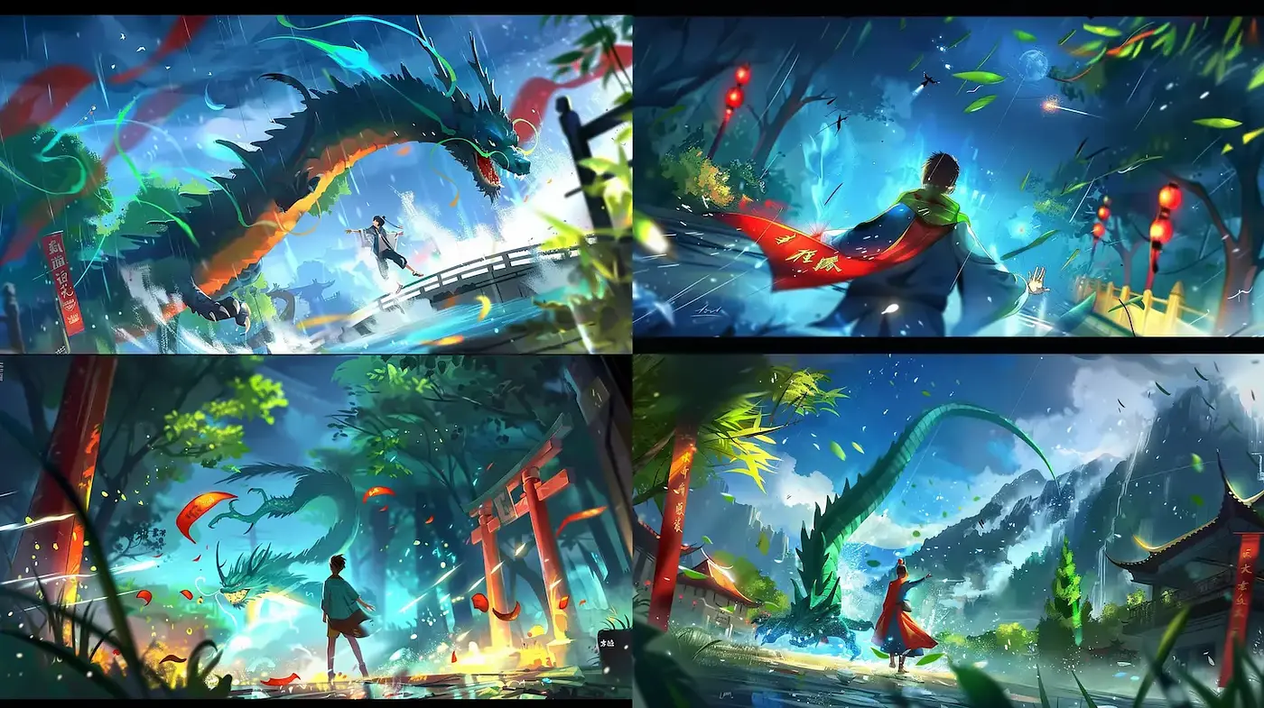 Dynamic and Lush Fantasy Illustrations with Mythical Elements - Midjourney sref style