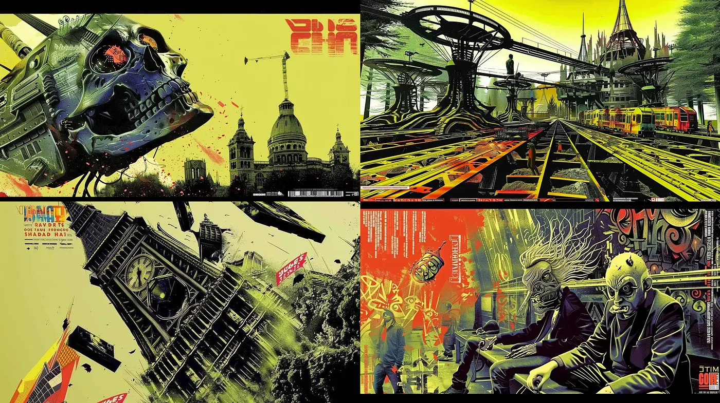 Dystopian Retro-Futurism with a Cyberpunk Essence - Midjourney sref style
