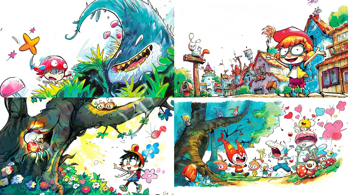 Whimsical Fantasy Fusion with Vibrant Cartoonesque Expressions - Midjourney sref style