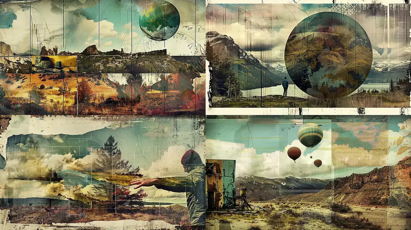 Surreal Landscape Collage with Vintage Undertones - Midjourney sref style