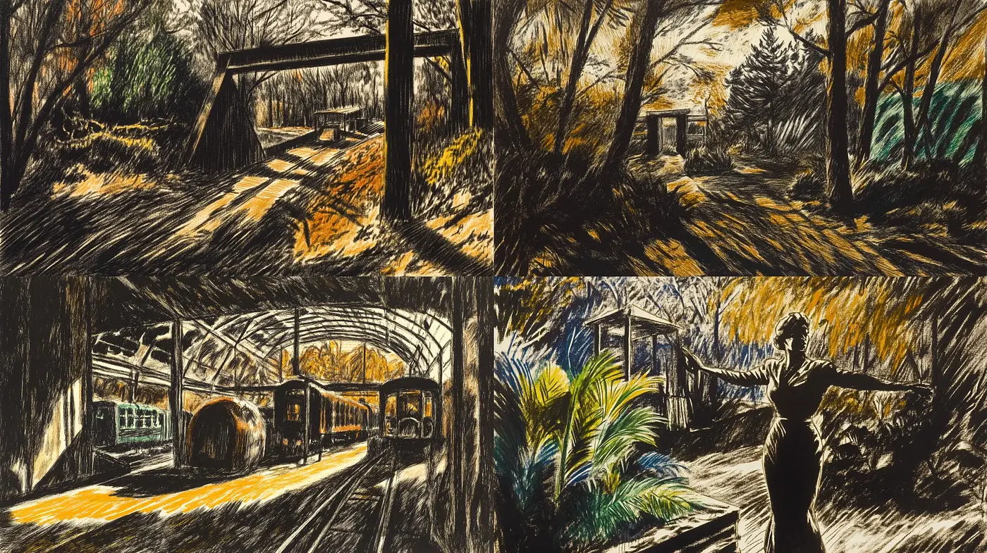 Twilight Hues of Nostalgia: Textured Shadows Interplay with Warmth - Midjourney sref style