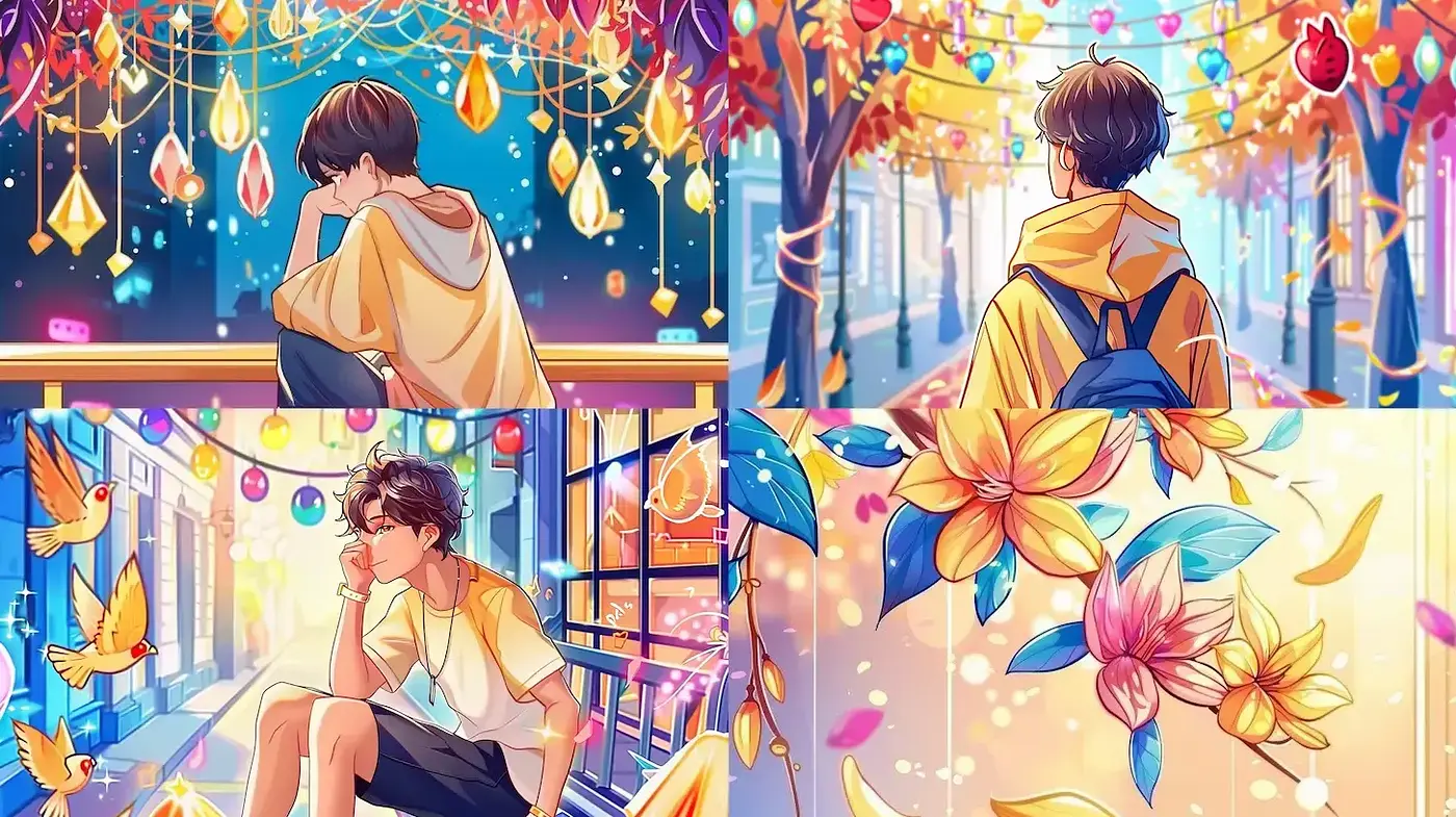 Luminous Anime-Inspired Dreamscape with Vibrant Nature Motifs - Midjourney sref style