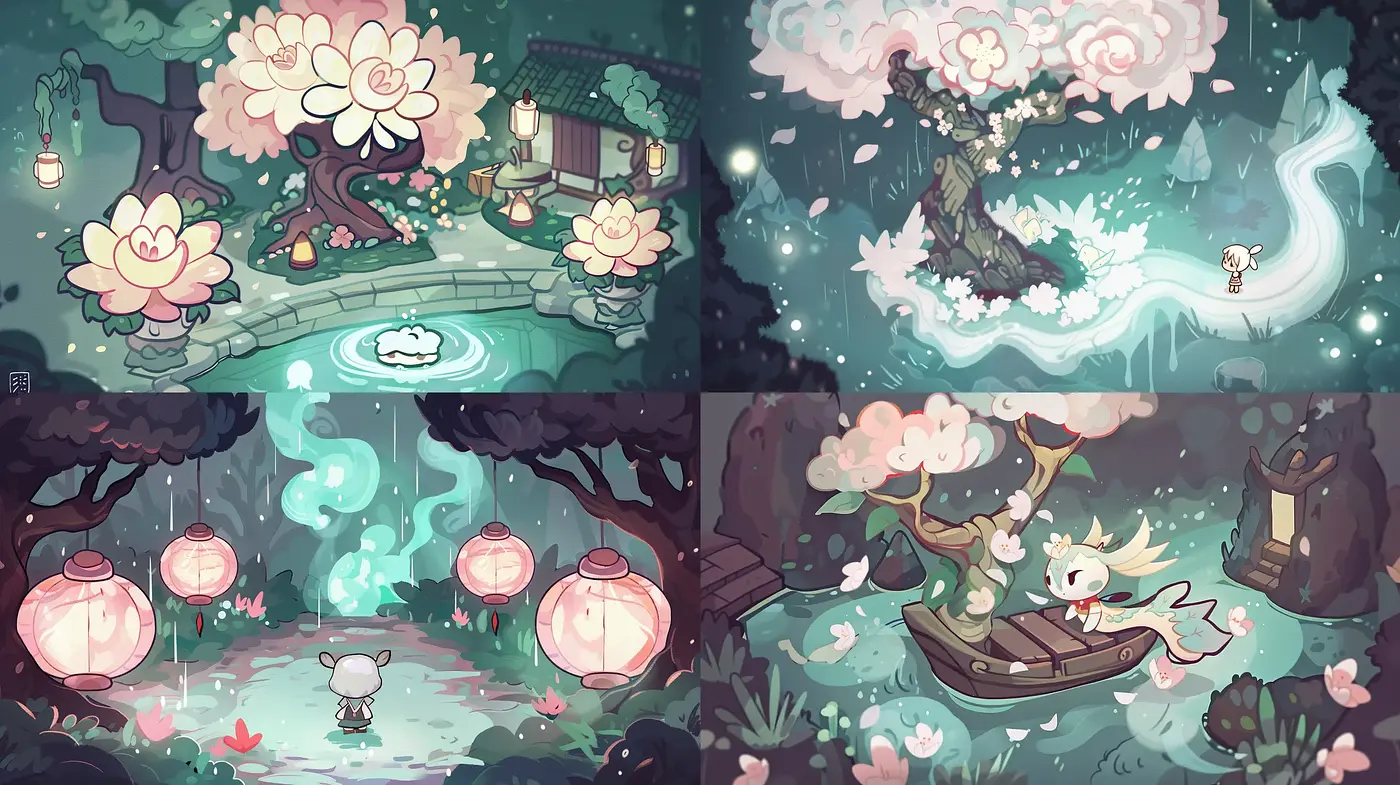 Enchanted Pastel Dreamscape: A Serene Journey Through Whimsical Nature - Midjourney sref style