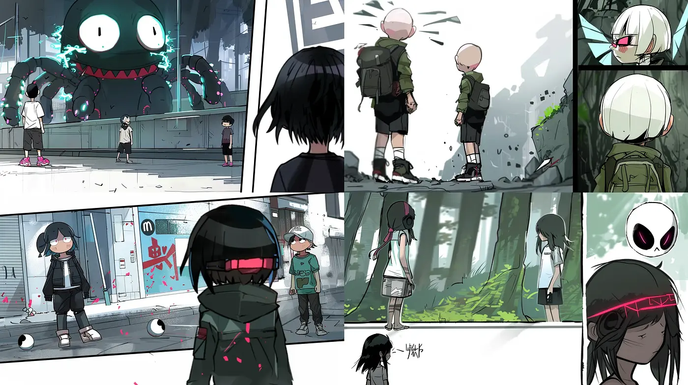 Futuristic Urban Anime Art Style with Consistent Character Design - Midjourney sref style