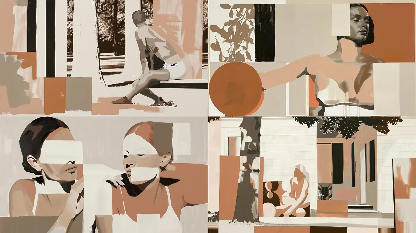 Unified Sepia Tones and Cubist Textures in Contemporary Visual Harmony - Midjourney sref style