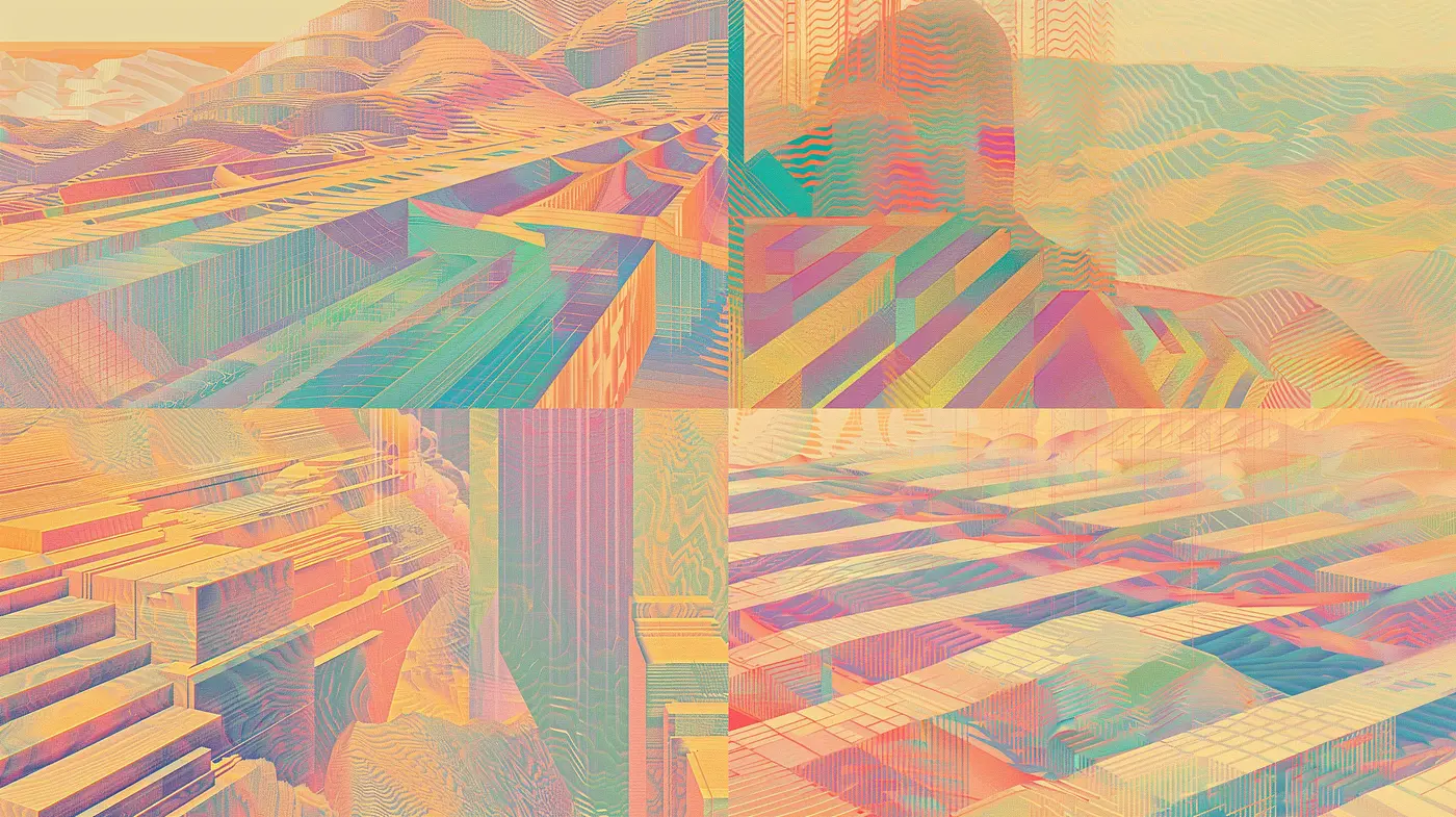 Harmonious Abstraction of Geometric Landscapes in Pastel Hues - Midjourney sref style
