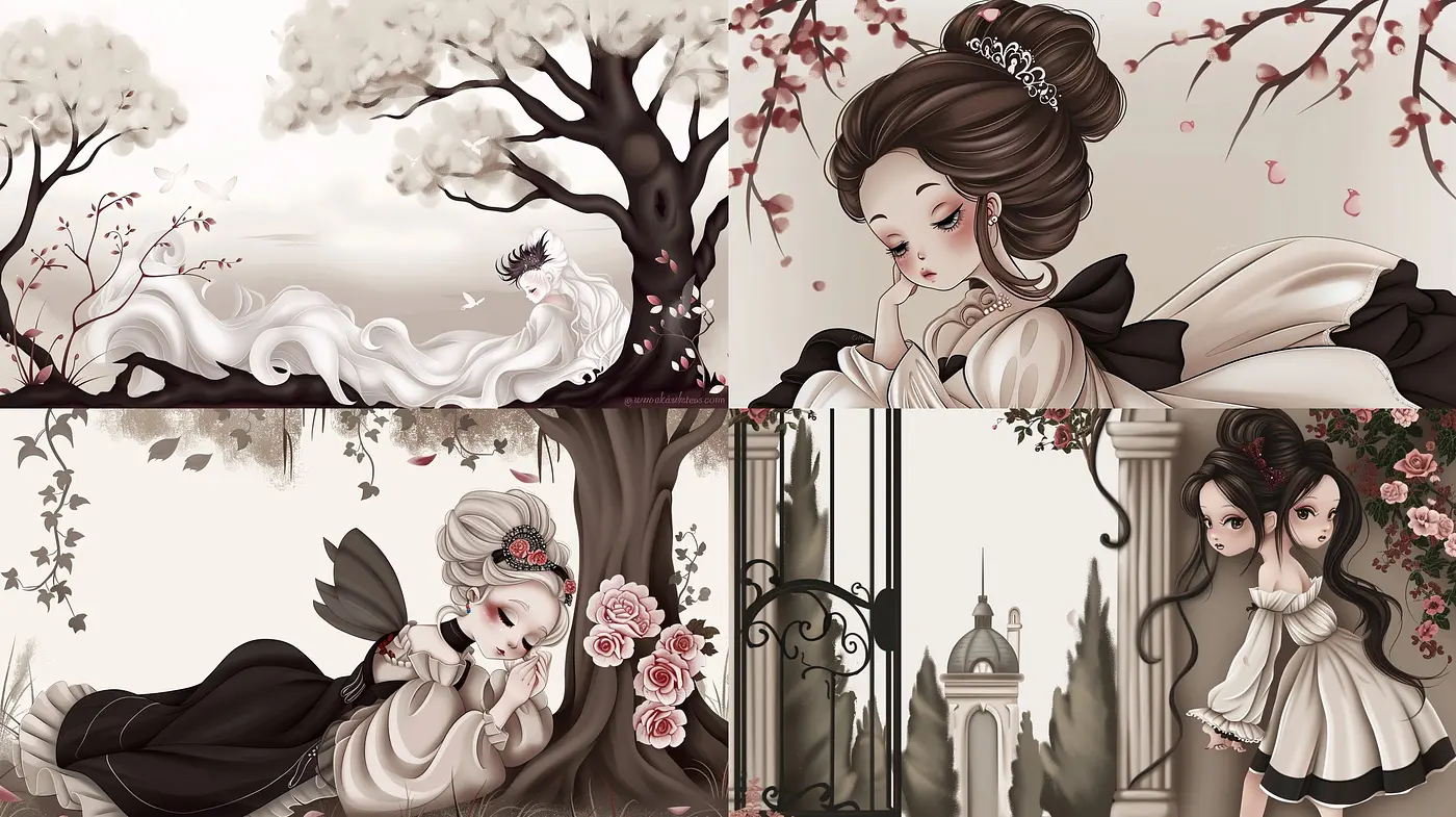 Ethereal Monochrome Grace: A Study in Subdued Sepia Tones with a Whimsical Anime Essence - Midjourney sref style