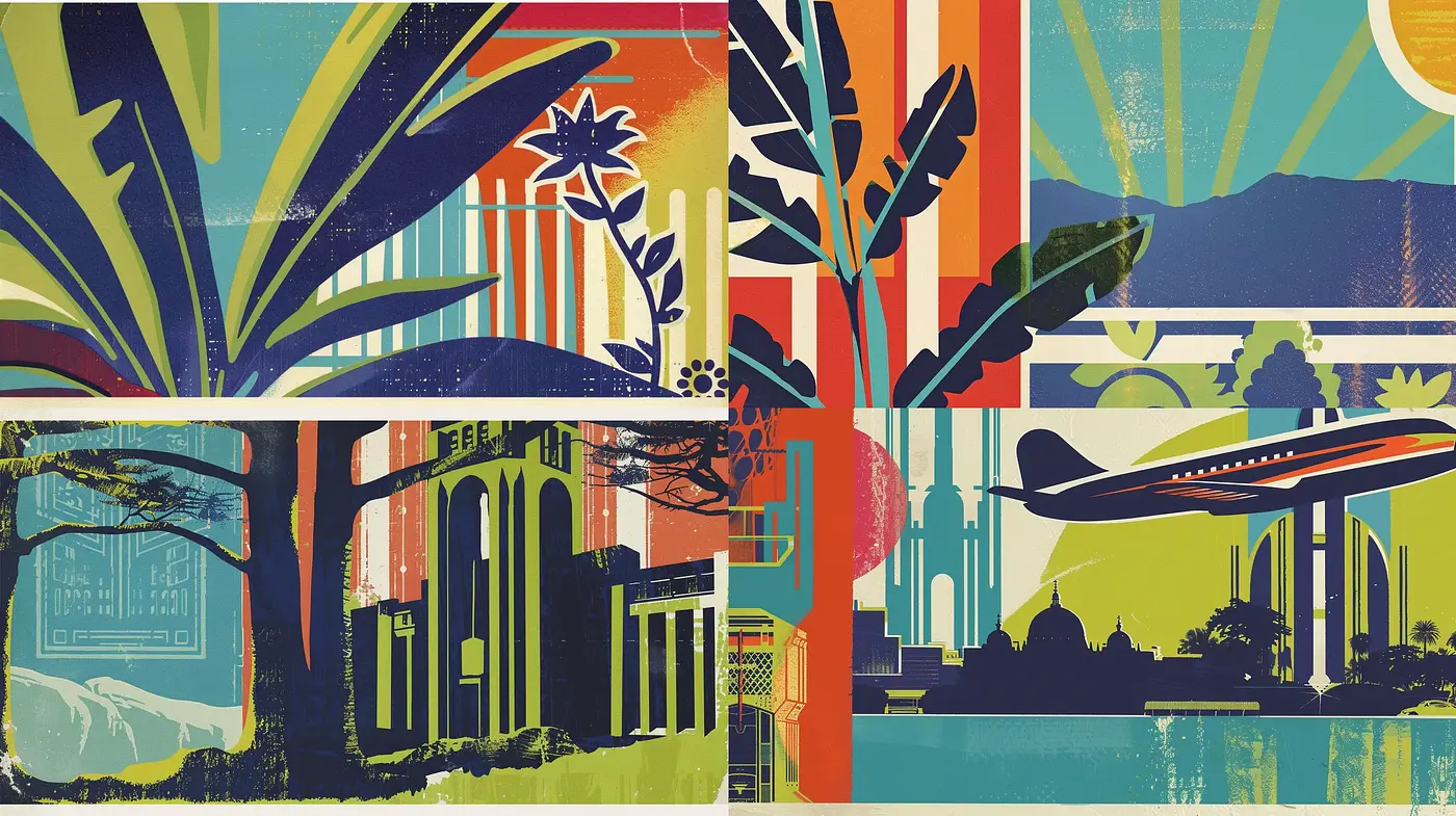 Retro-Futuristic Travel Posters with Vivid Geometrical Expression - Midjourney sref style