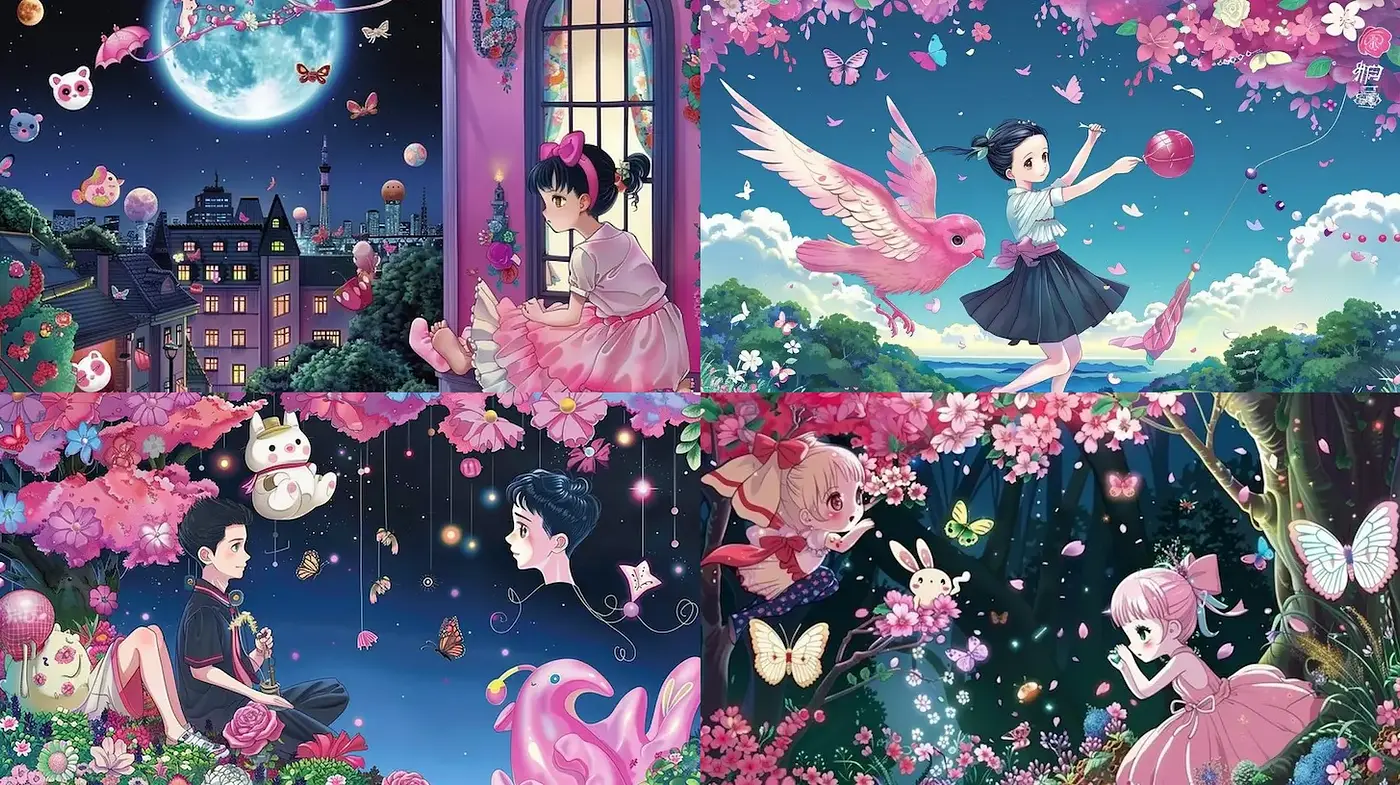 Whimsical pastel fantasy with a touch of magic and innocence - Midjourney sref style