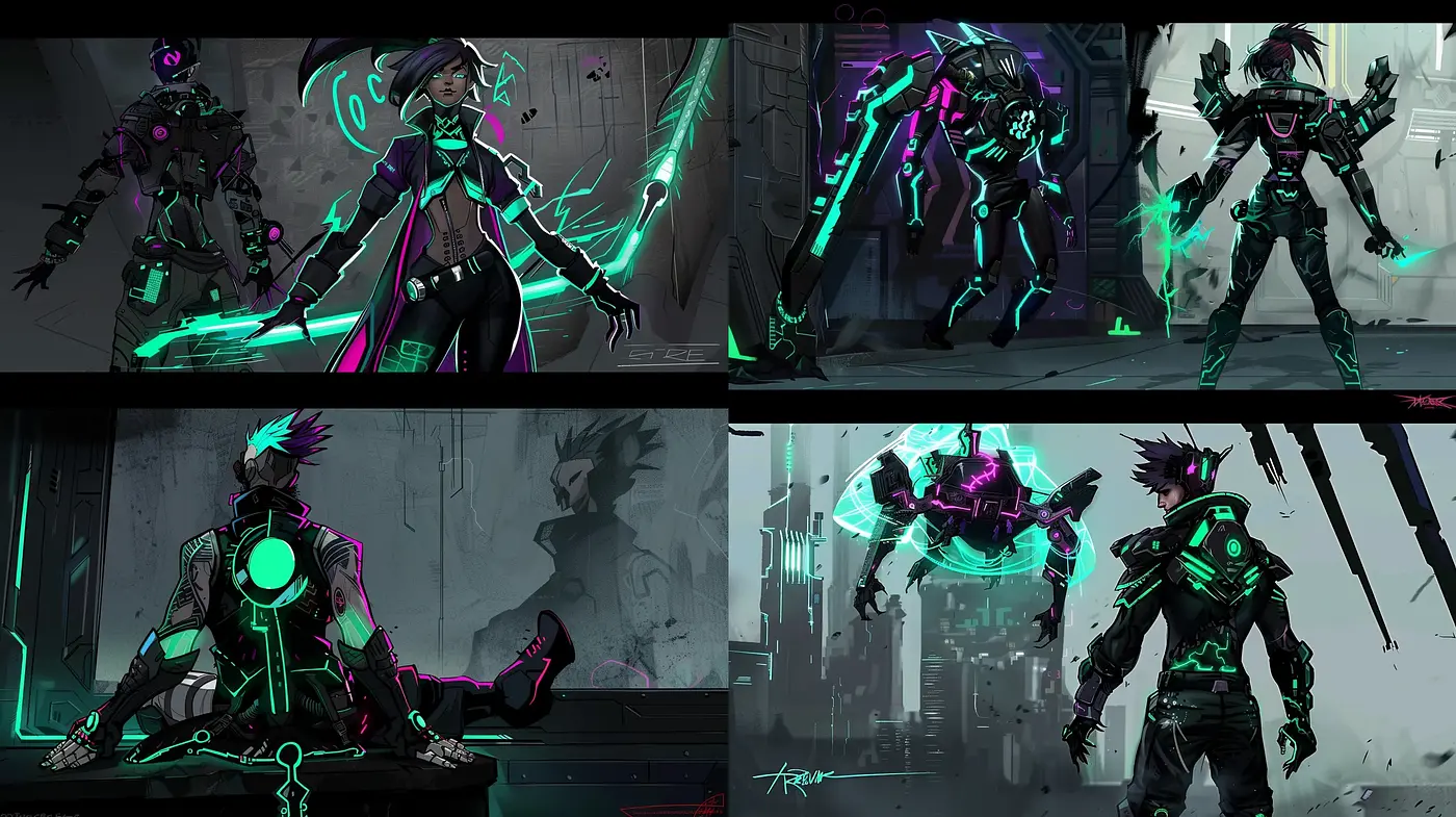 Neon-Tinged Cybernetic Illustrations - Midjourney sref style