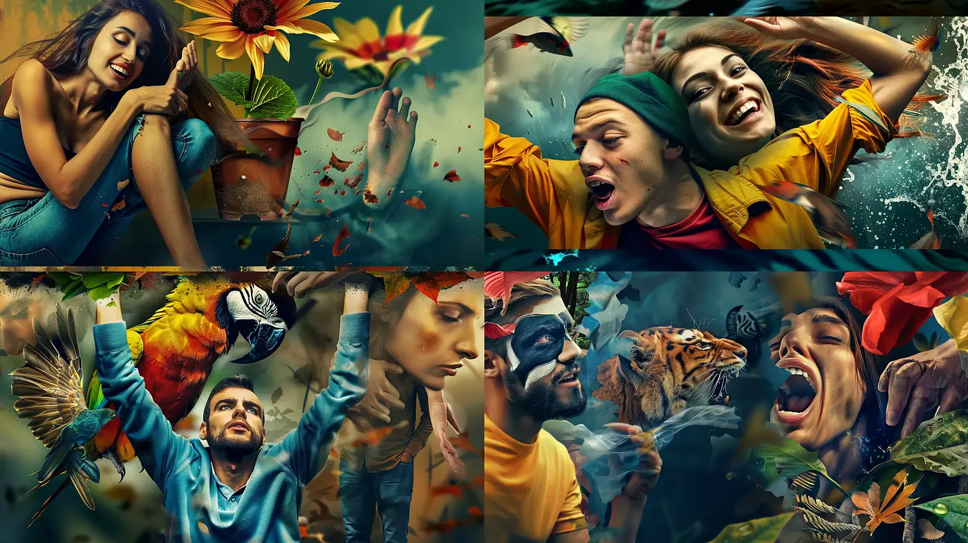 Vibrant Symbiosis of Nature and Human Emotion - Midjourney sref style