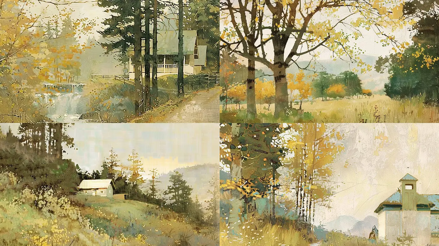 Autumnal Reverie: A Harmonious Fusion of Impressionistic Hues and Pastoral Serenity - Midjourney sref style