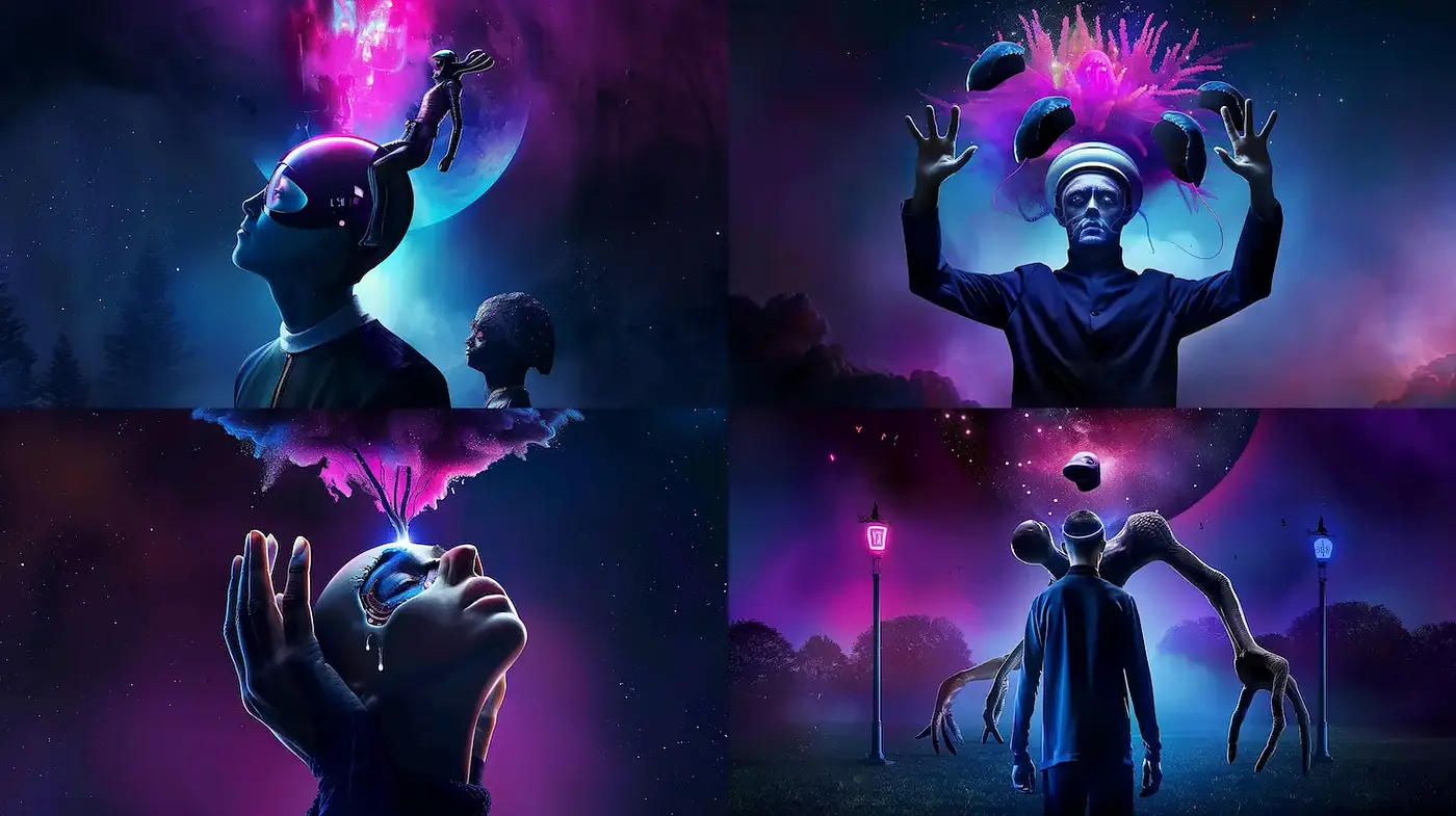 Surreal Cosmic Narratives with a Dreamlike Aesthetic - Midjourney sref style