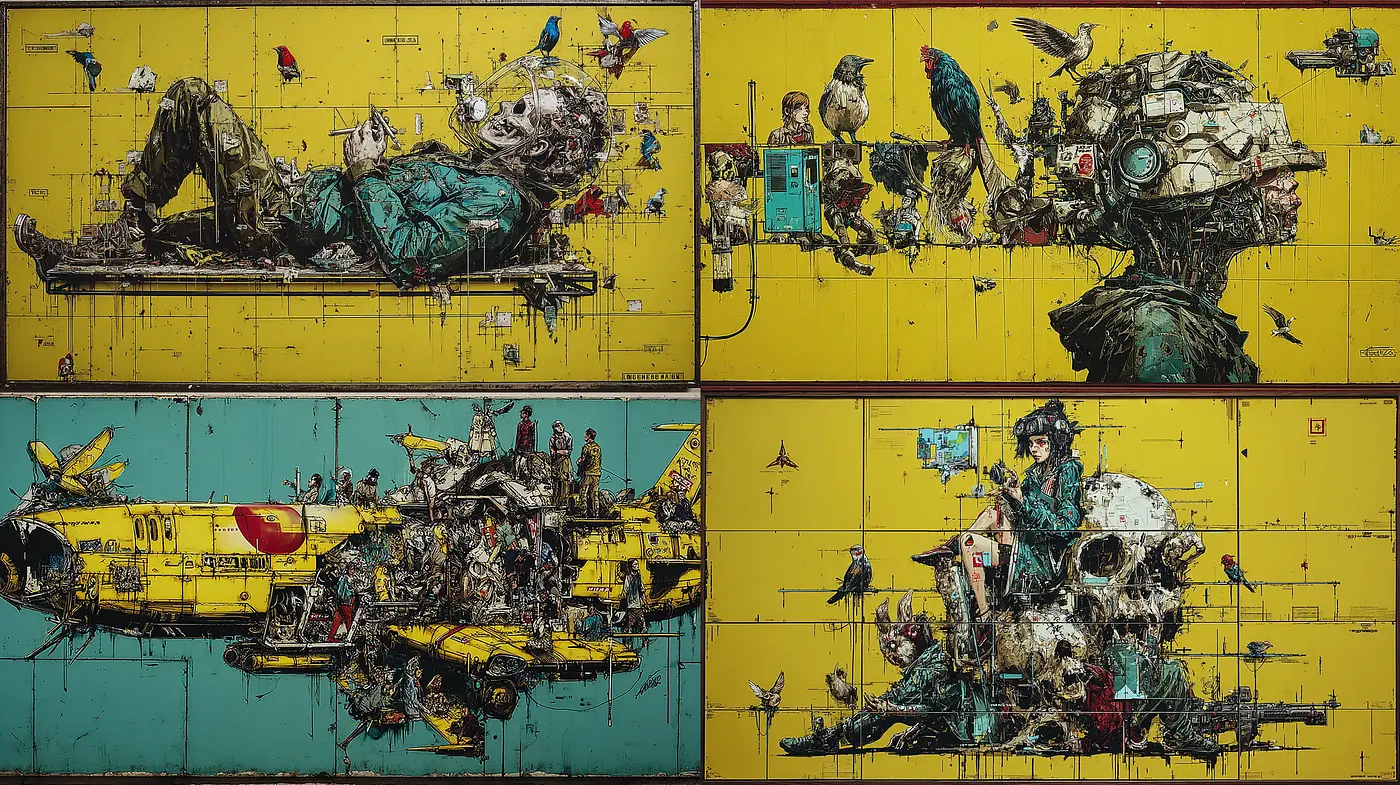 Eclectic Urban Futurism with a Blend of Surrealism and Street Art - Midjourney sref style