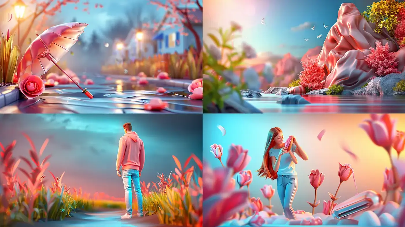 Dreamlike Serenity with Surreal Floral Landscape - Midjourney sref style