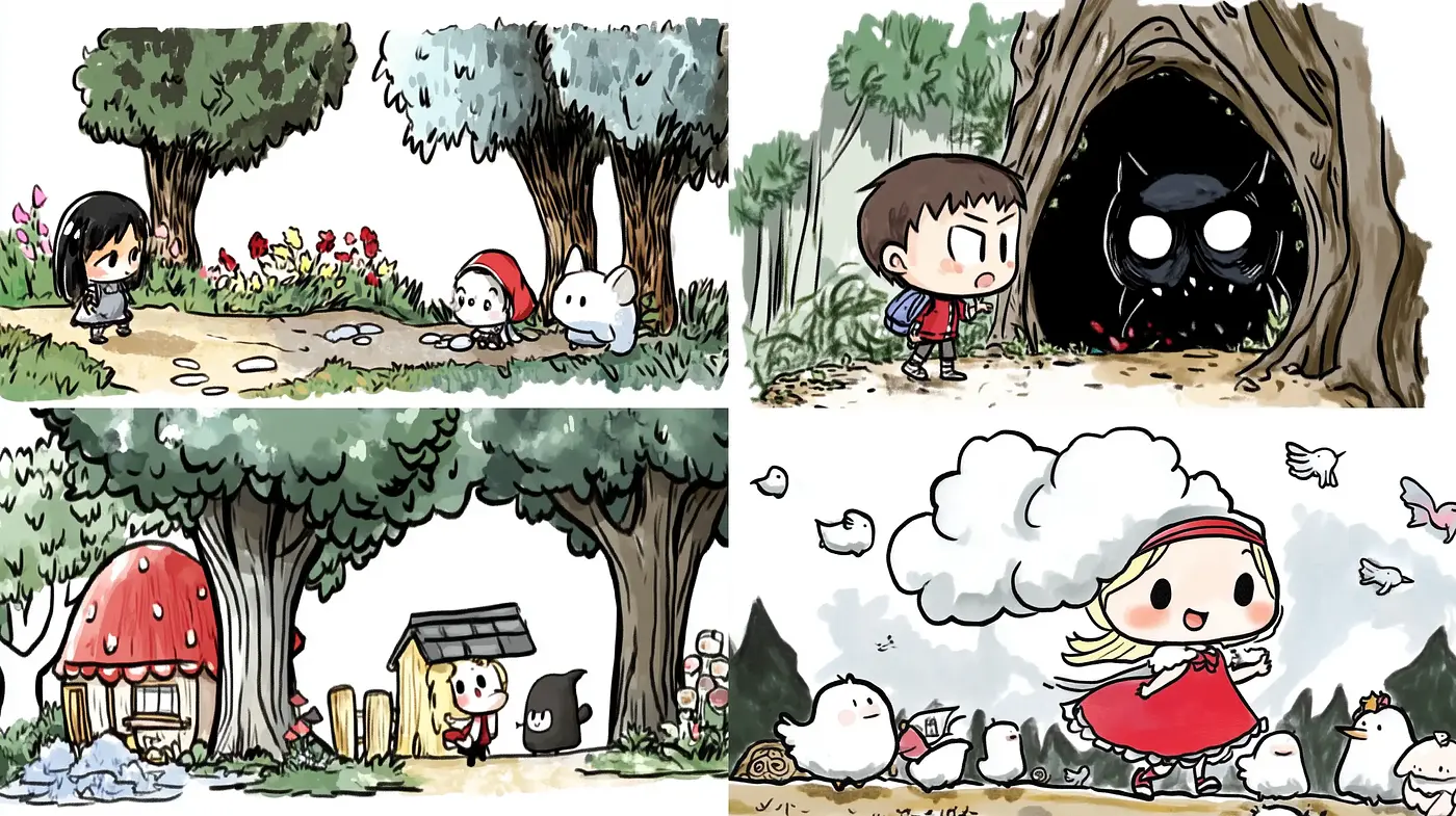 Whimsical Storybook Illustrations with Watercolor Essence - Midjourney sref style