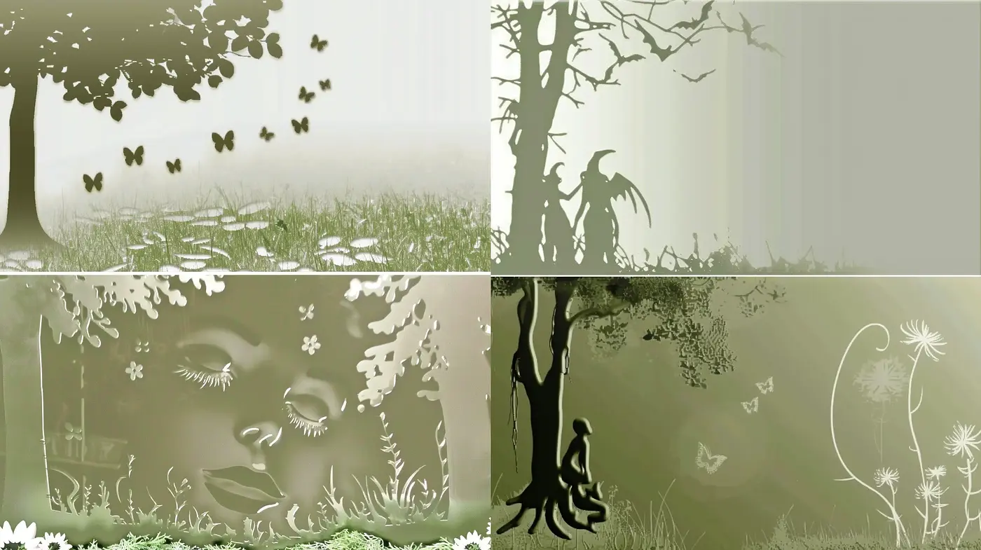 Mystical Monochrome Silhouettes and Ethereal Nature Moods - Midjourney sref style