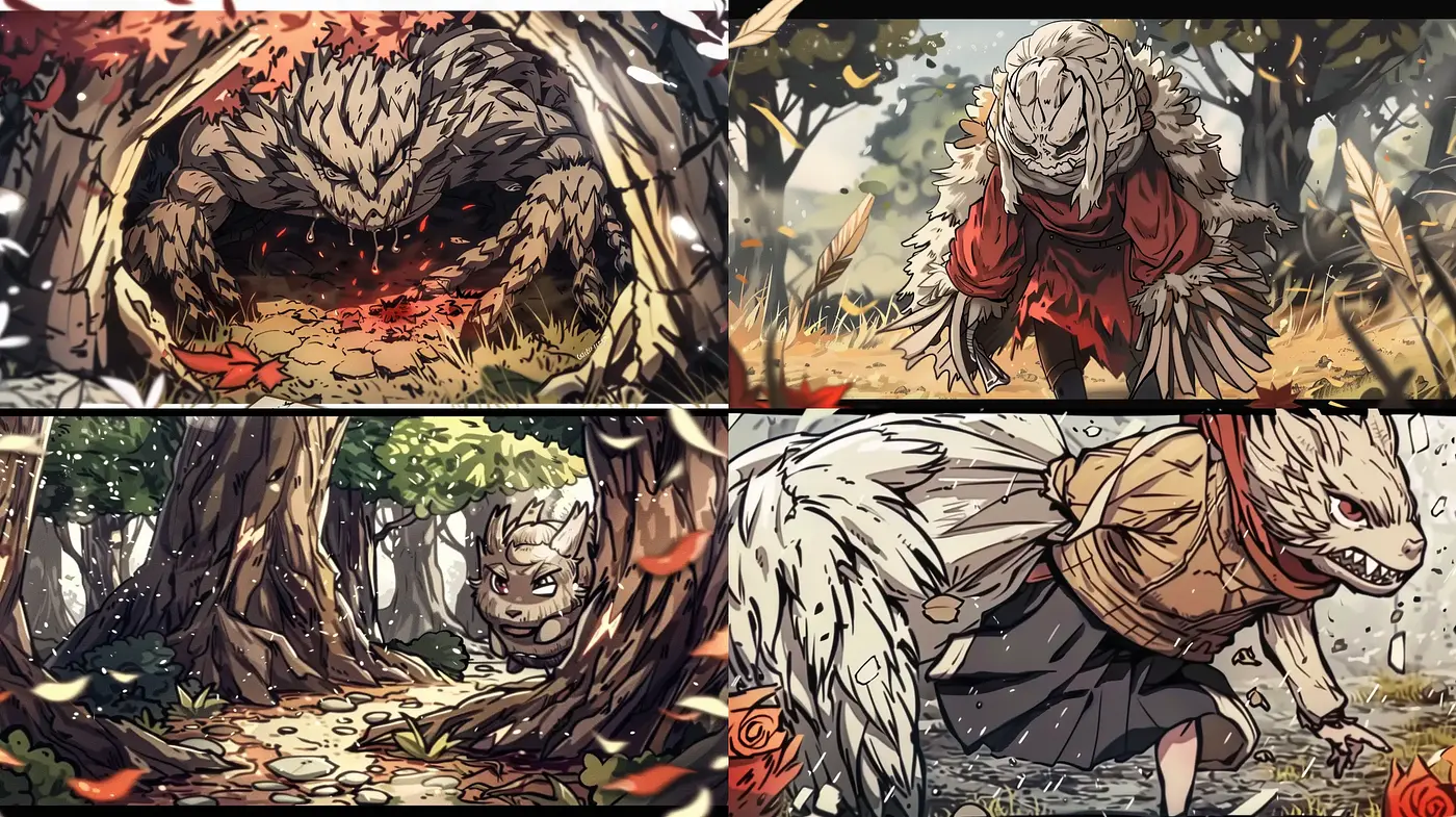 Earthen Hues and Dynamic Textures in Stylized Forest Ambience - Midjourney sref style