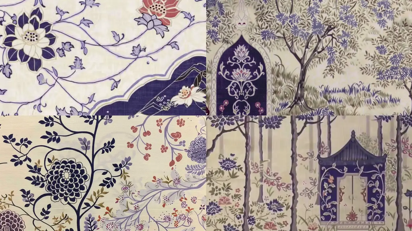 Intricate Floral Tapestry: A Fusion of Classic Wallpaper and Fabric Patterns - Midjourney sref style
