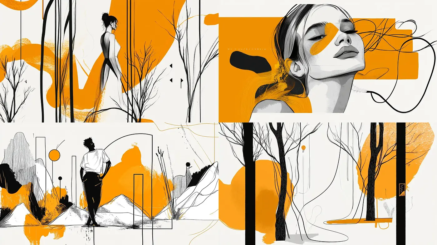 Abstract Silhouettes and Lines in a Monochrome Autumn Palette - Midjourney sref style
