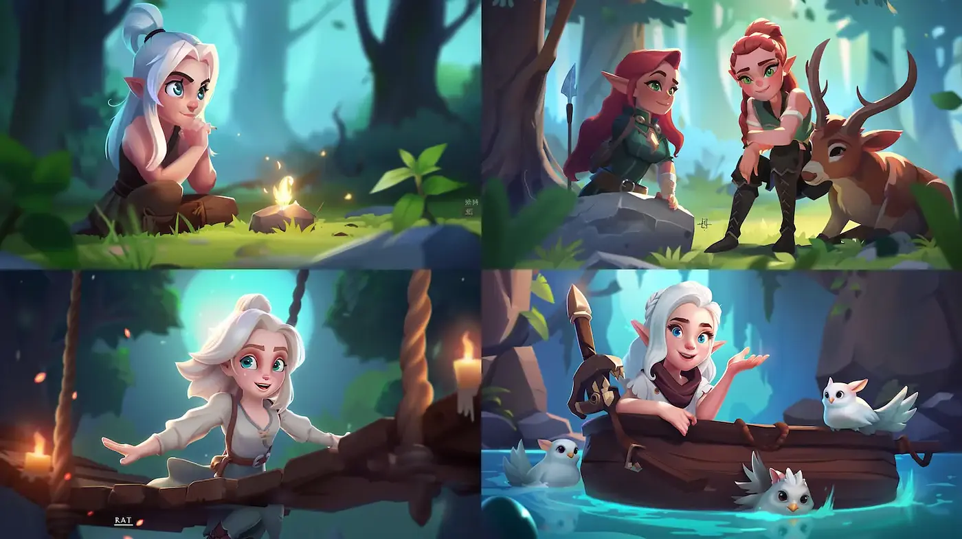 Charming whimsical forest illustrations with a cohesive modern fantasy style - Midjourney sref style