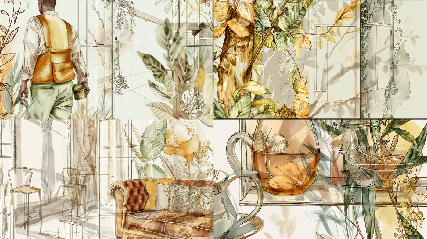 Elegant Botanical Illustration in a Warm Earthy Palette - Midjourney sref style