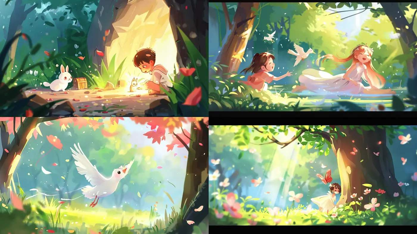 Enchanted Forest Whimsy: A Harmonious Blend of Light and Vivid Nature - Midjourney sref style