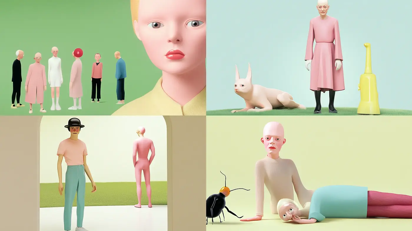 Surreal Pastel Dreamscape with Minimalist Figurative Art - Midjourney sref style