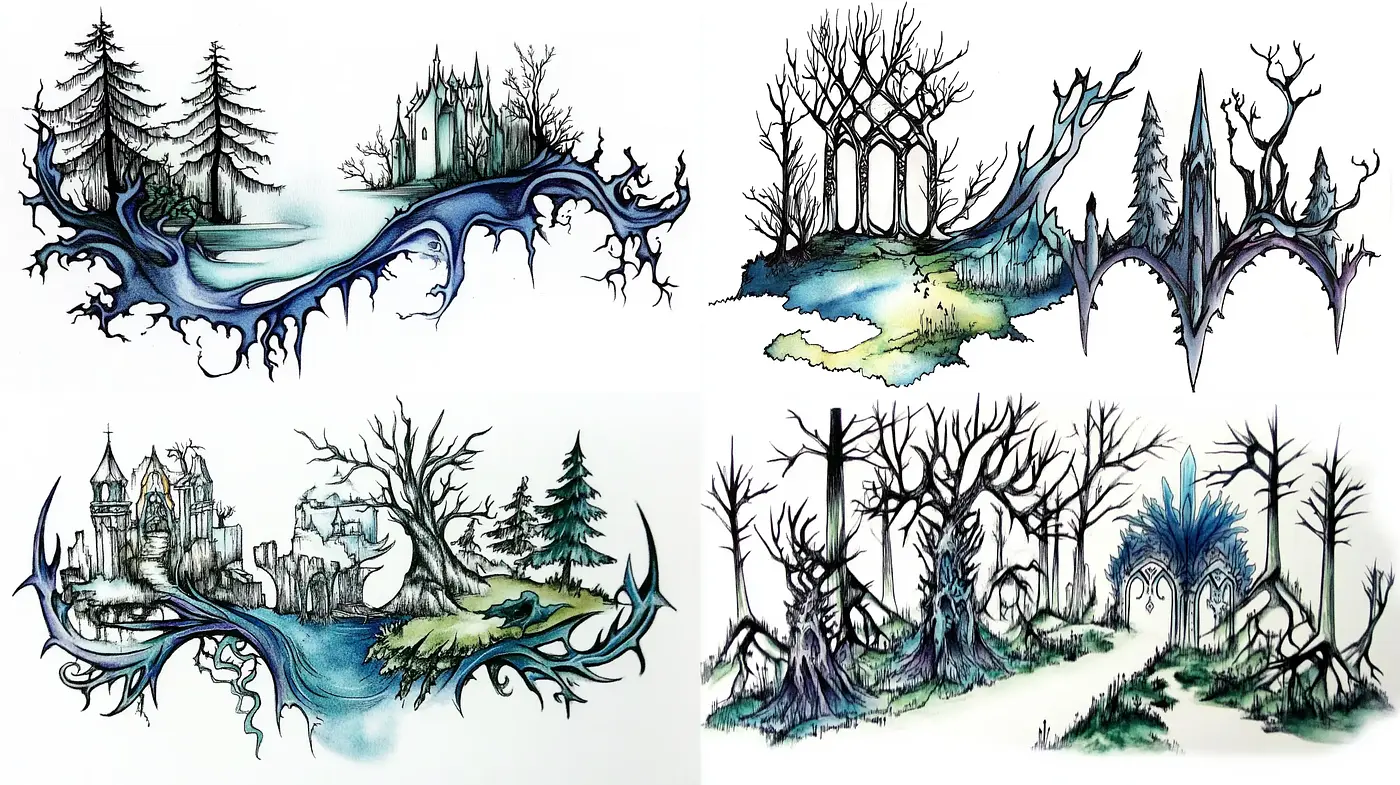 Ethereal Gothic Whimsy: A Delicate Dance of Ink and Dream - Midjourney sref style