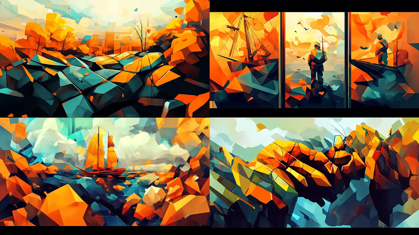Geometric Harmony in Sunset Hues - Midjourney sref style