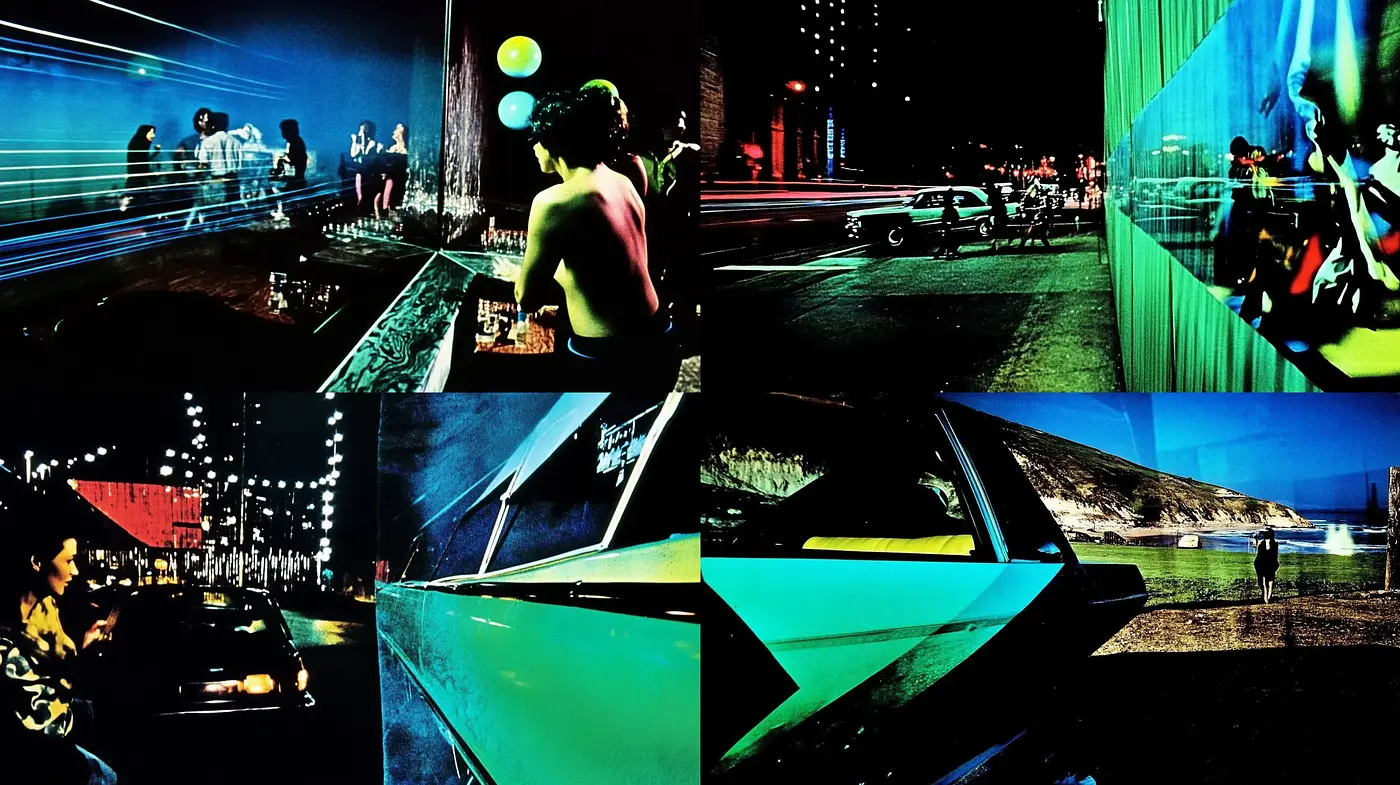 Nocturnal Hues of Urbanism: A Neon-drenched Cinematic Homage - Midjourney sref style