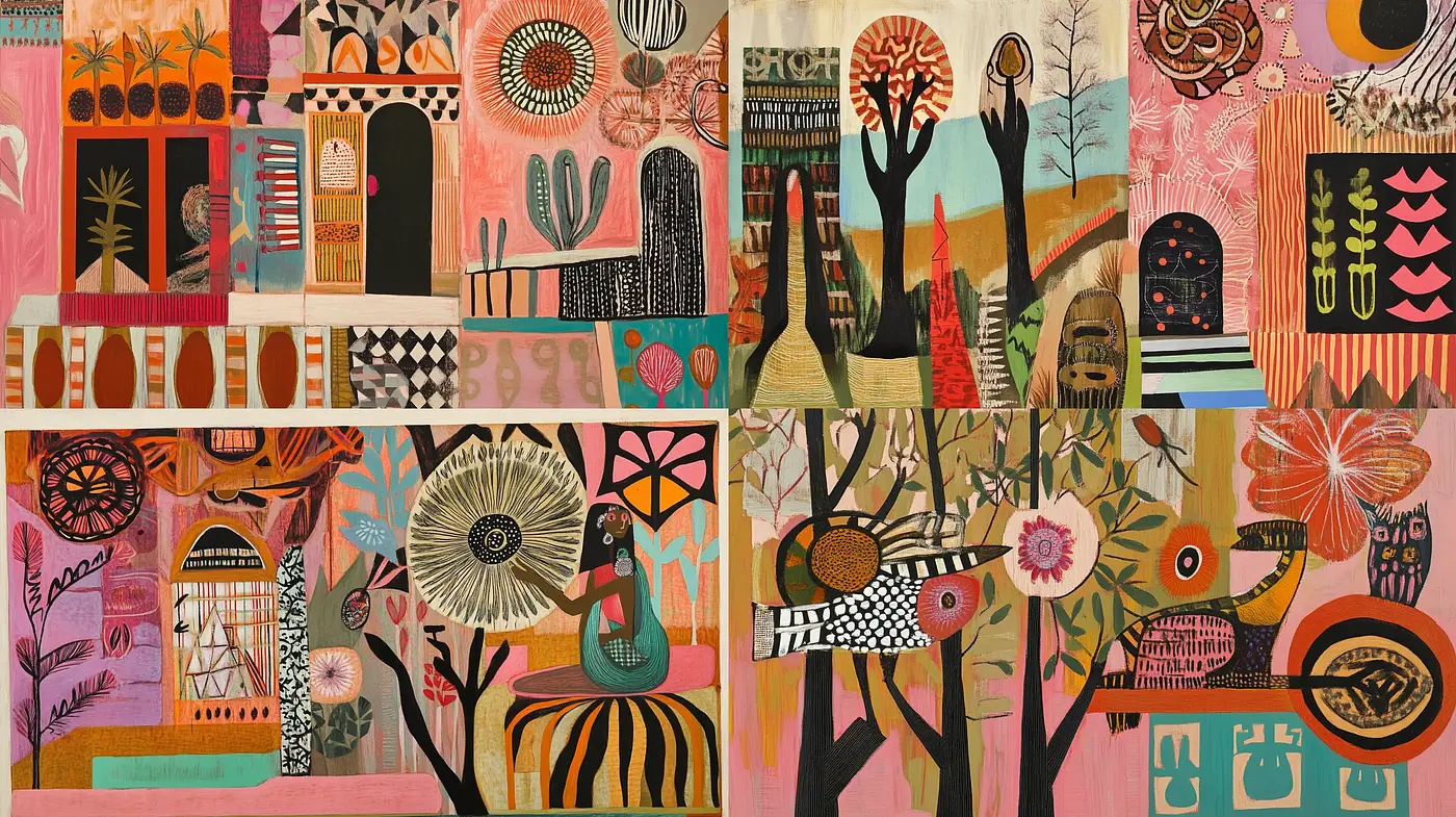 Eclectic Fusion of Folk Art and Modern Stylization - Midjourney sref style