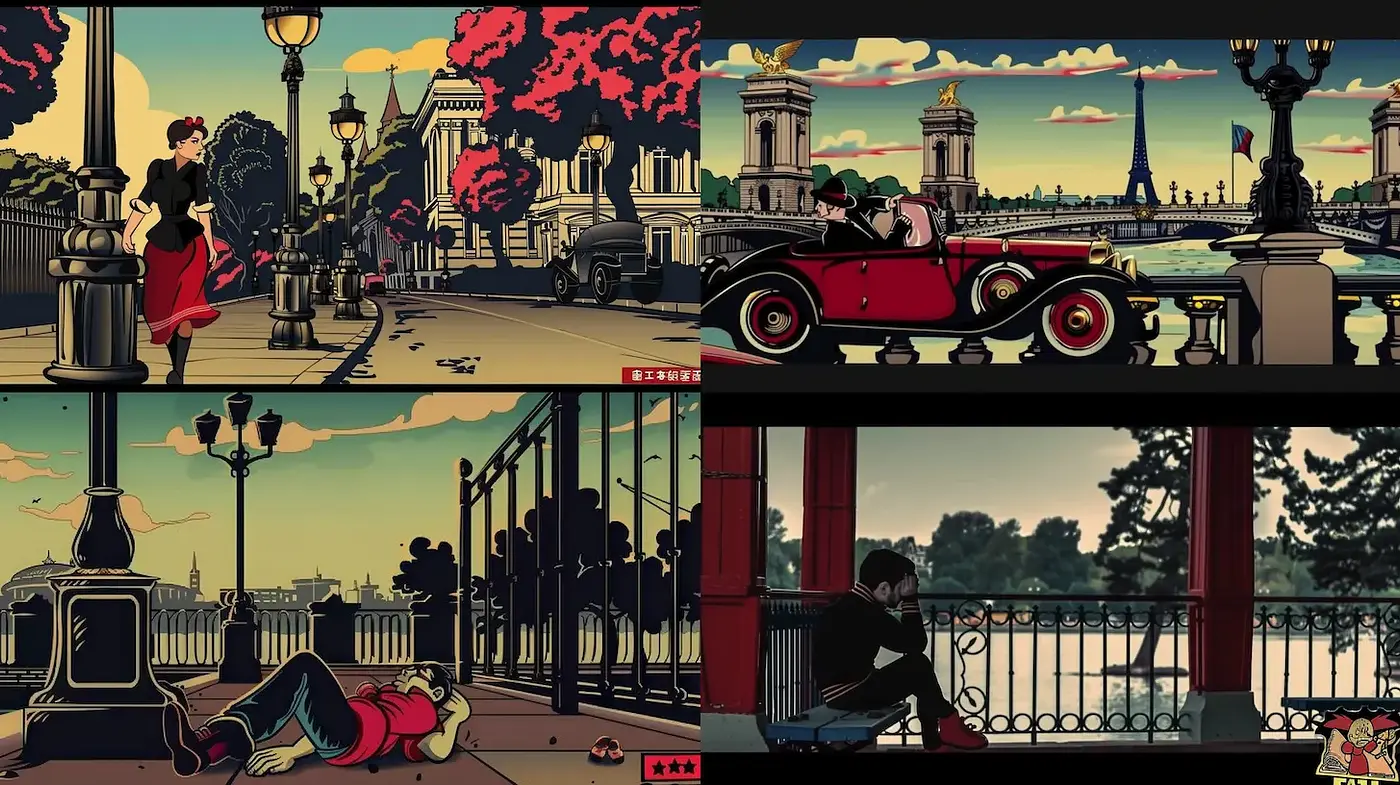 Stylized Urban Scenes with a Vibrant Color Palette and Nostalgic Undertones - Midjourney sref style