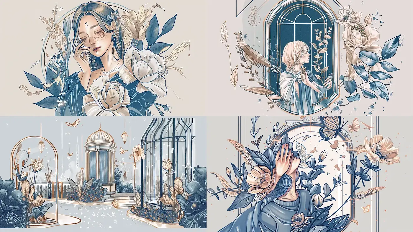 Whimsical Floral Illustrations with a Serene Atmosphere - Midjourney sref style